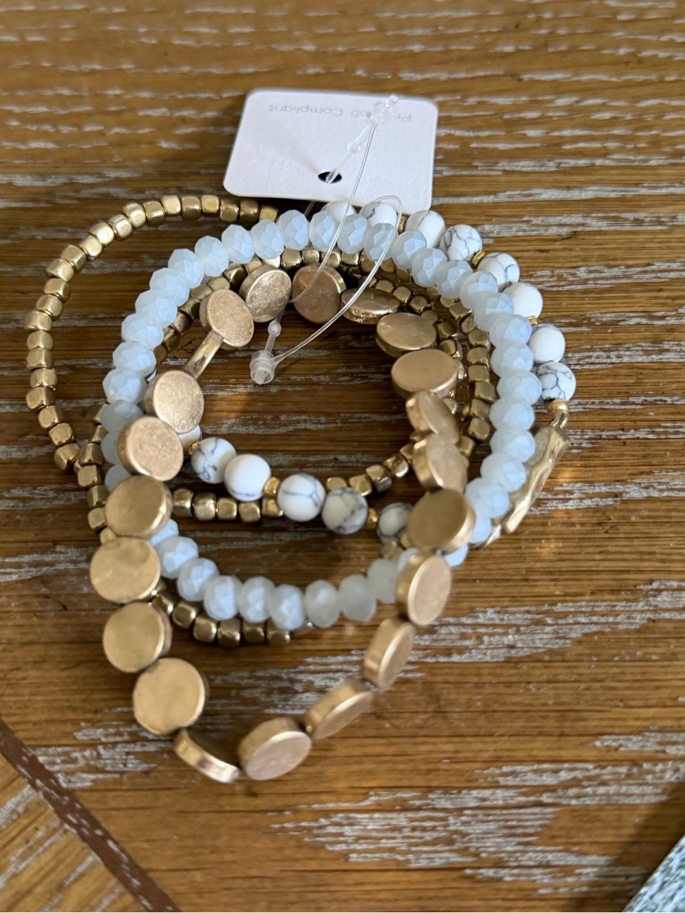 Stackable White Howlite & Gold Bead Bracelet Set